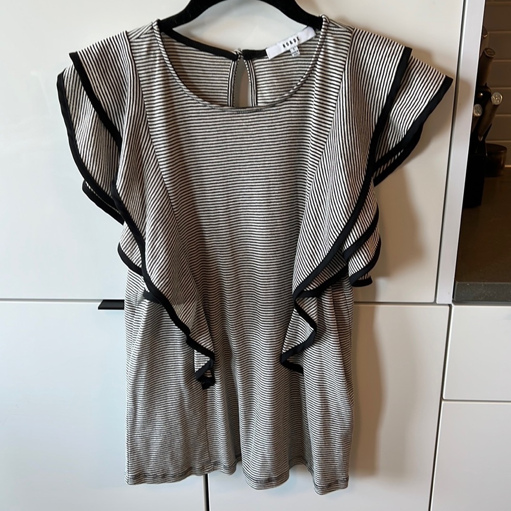 Black and white ruffle sleeve top from Anthropologie